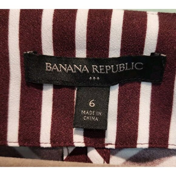 Banana Republic Burgundy White Stripe Long Sleeve Wrap Dress Sz 6 - Picture 7 of 9